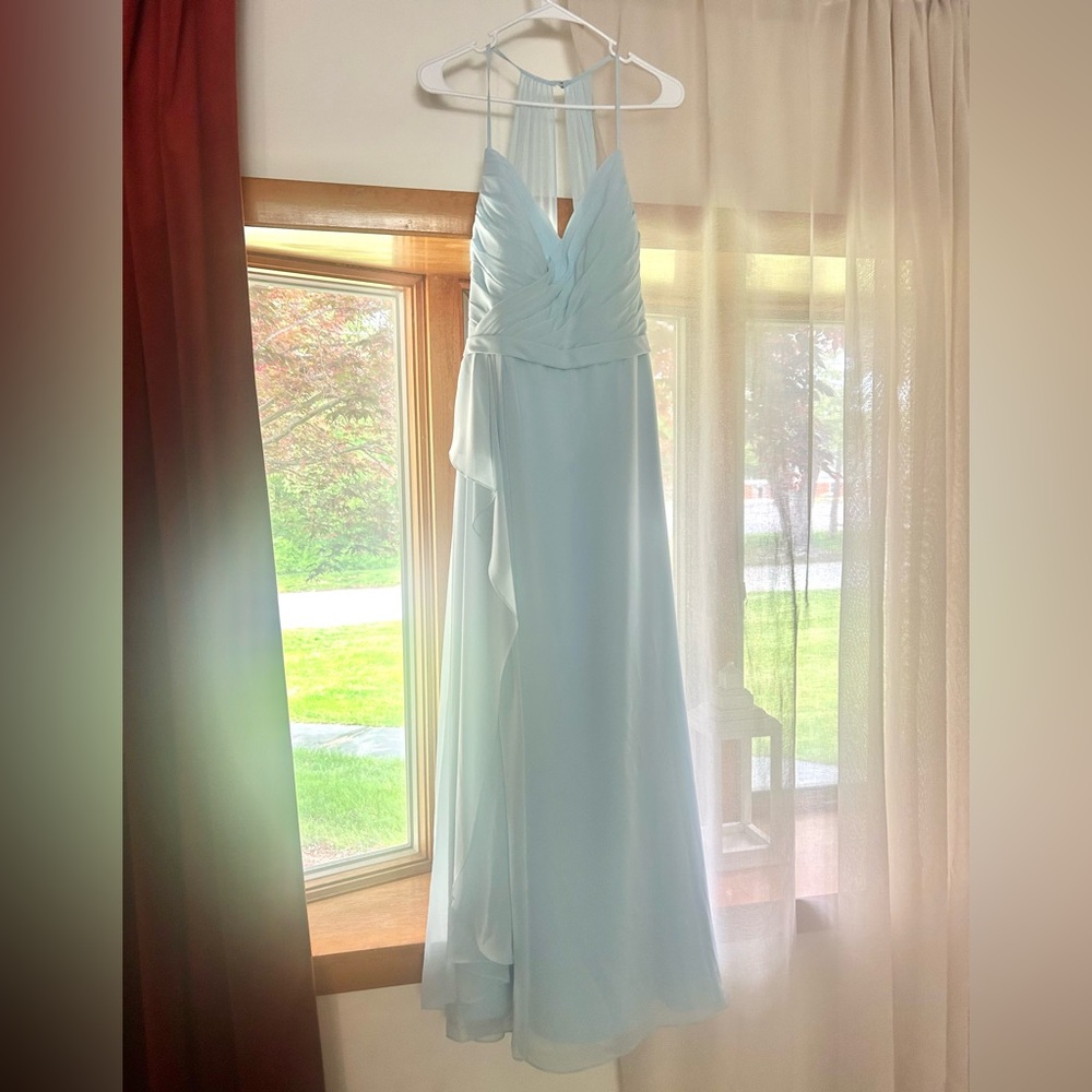 Azazie Blue Halter Maxi Gown Bridesmaid dress